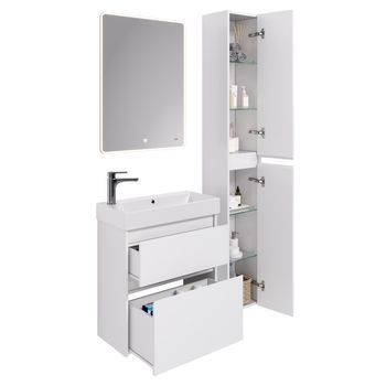 Тумба SLIM, 65 см, подвесная/напольная, 2 ящика, белый глянец — фото 2, Тумбы под раковину