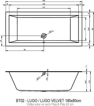 Акриловая ванна Riho Lugo 180х80 L B133016005 (BD6400500000000) без гидромассажа — фото 2, Акриловые ванны