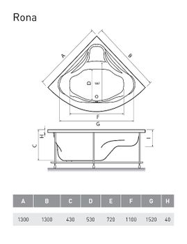 Акриловая ванна Relisan Rona 130х130 Гл000011627 без гидромассажа — фото 4, Акриловые ванны