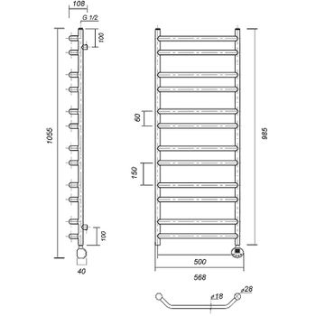 Электрический полотенцесушитель Domoterm Лаура П12 500x985 АБР ER Античная бронза — фото 2, Электрические полотенцесушители