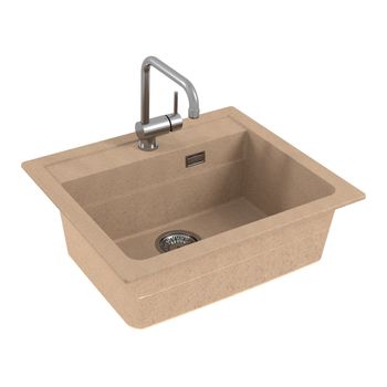 Мойка для кухни ALVEUS GRANITAL ATROX 30 BEIGE - G55 590 X 500 1X в комплекте с сифоном 1132823, — фото 2, Кухонные мойки