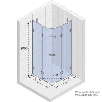 Душевой уголок Riho SZ Scandic NXT X309 117х117 G001109120 9GX04703C0) профиль Хром стекло прозрачно — фото 2, Душевые уголки четверть круга