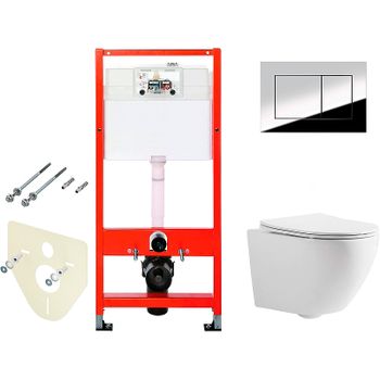 Комплект унитаза CeramaLux 2197 с инсталляцией Tece Profil 9400412 с сиденьем Микролифт и клавишей с — фото 1, Комплекты унитаз + инсталляция