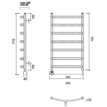 Электрический полотенцесушитель Domoterm Калипсо П7 500x700 EL Золото — фото 3, Электрические полотенцесушители