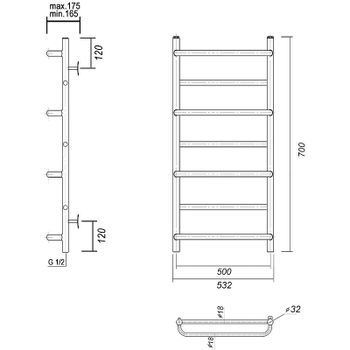 Водяной полотенцесушитель Domoterm Орфей П7 500x700 Золото — фото 2, Водяные полотенцесушители
