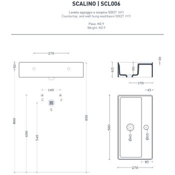 Раковина Artceram Scalino 50 SCL006 01 00 Белая — фото 2, Раковины накладные