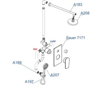 A71207 Встраиваемый комплект для душа с верхней душевой насадкой и лейкой — фото 5, Встраиваемые душевые комплекты