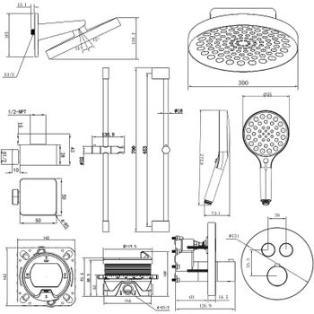 Душевая система AQUAme AQM8403MB с термостатом Черная матовая — фото 3, Встраиваемые душевые комплекты