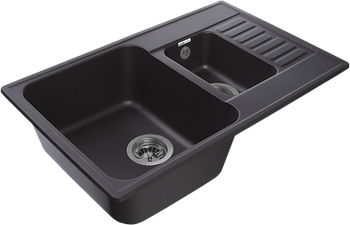 GRANFEST Мойка QUARZ 21К 1,5-чаши+крыло 740*480мм черный арт.GF-Z- — фото 2, Кухонные мойки