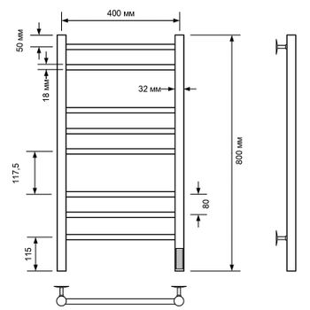 Электрический полотенцесушитель Comfysan Luce EC-8 80x40 013417 Черный матовый — фото 2, Электрические полотенцесушители