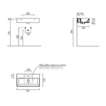 Раковина GSI Kube X 70 9455111 Белая — фото 2, Раковины подвесные