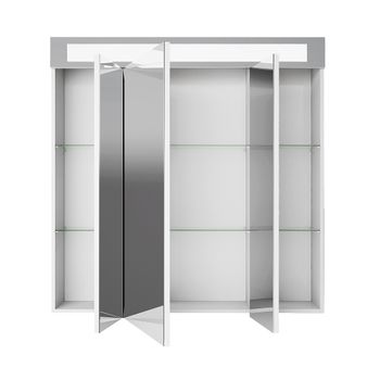 Шкаф зеркальный UNI, 80 см, 3 дверцы, 6 стеклянных полок, с подсветкой и выключателем, белый — фото 4, Зеркальные шкафы в ванную