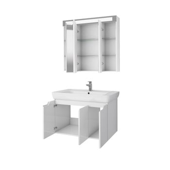 Тумба Q (D), 80 см, подвесная, 3 дверцы, белый глянец — фото 3, Тумбы под раковину