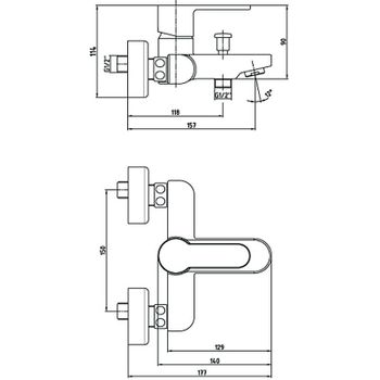 Смеситель для ванны E.C.A. Nita 102102475EX Хром — фото 2, Смеситель для ванны