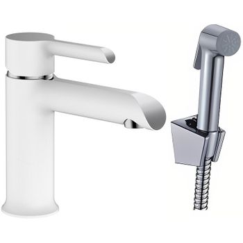 Смеситель для раковины Haiba HB12805-8 с гигиеническим душем Белый Хром — фото 1, Смесители для раковины