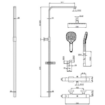 Душевая система AQUAme AQM8007MB с термостатом Черная матовая — фото 2, Душевые стойки