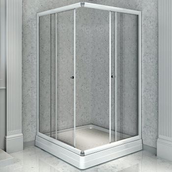 Душевой уголок Radomir 100x100 1-03-1-0-0-1190 с поддоном профиль Белый стекло прозрачное — фото 1, Квадратные душевые уголки