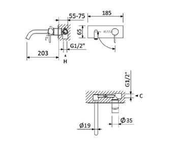Смеситель для раковины встраиваемый CEZARES LEAF-BLI1-20-L-MM — фото 1, Смесители для раковины