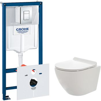 Комплект унитаза AQUAme AQM2002 с инсталляцией Grohe Rapid SL 38775001 с сиденьем Микролифт и клавиш — фото 1, Комплекты унитаз + инсталляция