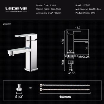 Смеситель для раковины Ledeme H33 1033L Хром — фото 4, Смесители для раковины