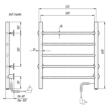 Электрический полотенцесушитель Domoterm Аврора DMT 109-5 50x60 EK R Хром — фото 2, Электрические полотенцесушители