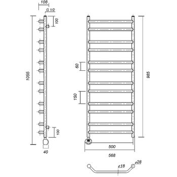 Электрический полотенцесушитель Domoterm Лаура П12 500x985 АБР EL Античная бронза — фото 2, Электрические полотенцесушители