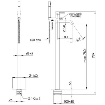 Смеситель для ванны Remer X-Style X08XV Сталь — фото 2, Смесители напольные