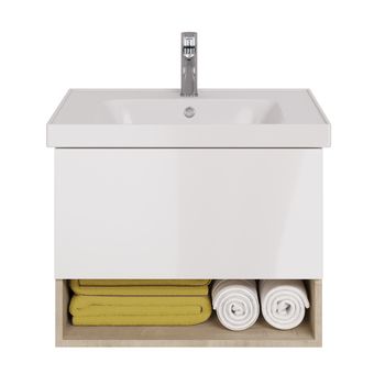 Тумба PERFECTO, 70 см, подвесная, 1 ящик, дуб эврика/белый глянец — фото 7, Тумбы под раковину