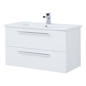 Тумба GIO, 100 см, подвесная, 2 ящика, белый глянец — фото 1, Тумбы под раковину