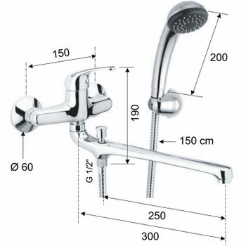 Смеситель для ванны Remer Серия 35 F492 универсальный Хром — фото 2, Смеситель для ванны
