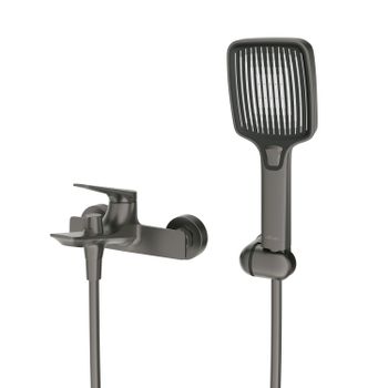 Смеситель для ванны и душа в комплекте с ручным душем, шлангом и держателем CEZARES LINER-VD-GM — фото 1, Смеситель для ванны