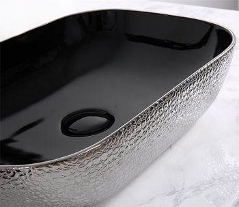 Раковина-чаша CeramaLux 50 D1302H020 Серебро Черная — фото 3, Раковины накладные
