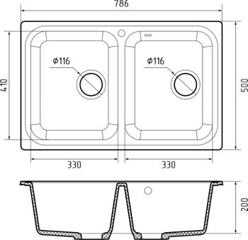 GRANFEST Мойка STANDART 780K 2 чаши 780*510мм иней арт.GF- — фото 3, Кухонные мойки