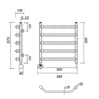 Электрический полотенцесушитель Domoterm Лаура П5 500x500 EL Хром — фото 2, Электрические полотенцесушители
