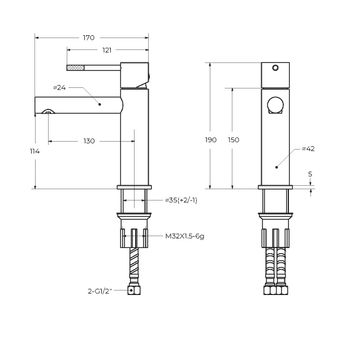 Смеситель для раковины с донным клапаном CEZARES RELAX-LS2-GM — фото 4, Смесители для раковины