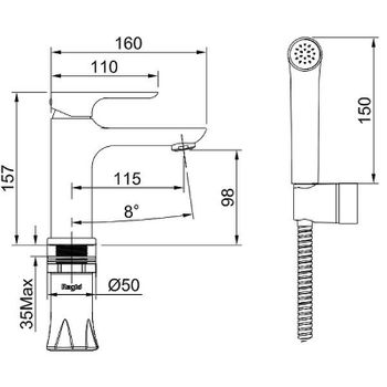 Смеситель для раковины Raglo R03.12 с гигиеническим душем Хром — фото 2, Смесители для раковины