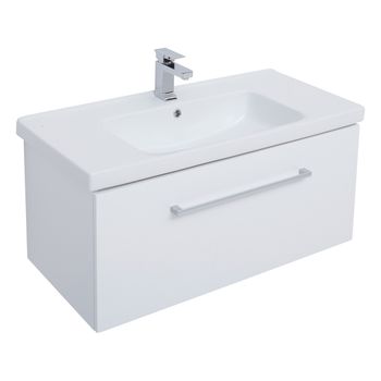 Тумба BIG INN, 80 см, подвесная, 1 ящик + выдвижной внутренний ящик, белый глянец — фото 9, Тумбы под раковину