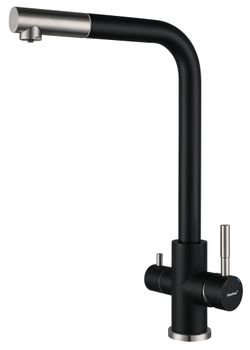 GRANFEST QUARZ Смеситель для кухни Г-обр. с краном питьевой воды D-35мм черный арт. GF- — фото 1, Смесители для кухни