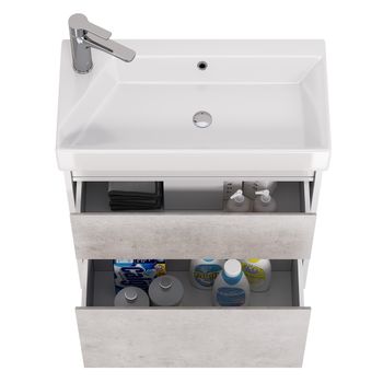 Тумба SLIM, 65 см, подвесная/напольная, 2 ящика, белый глянец / бетон — фото 8, Тумбы под раковину