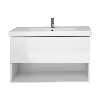 Тумба PERFECTO, 70 см, подвесная, 1 ящик, push-to-open, белый глянец — фото 2, Тумбы под раковину