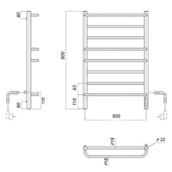 Электрический полотенцесушитель Domoterm Орфей DMT Орфей П8 500x800 EK R Черный матовый — фото 3, Электрические полотенцесушители