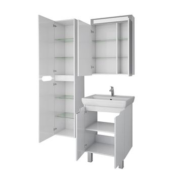 Тумба Q PLUS (D), 55 см, подвесная/напольная, 2 дверцы, с опорами, белый глянец — фото 5, Тумбы под раковину