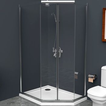 Душевой уголок BelBagno Uno 100х80 UNO-195-PH-2-100/80-C-Cr профиль Хром стекло прозрачное — фото 1, Душевые уголки трапеция