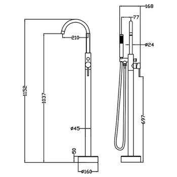 Смеситель для ванны Swedbe Spira 4000 Хром — фото 2, Смесители напольные