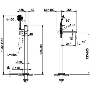 Смеситель для ванны Gessi Emporio Via Manzoni 24982#299 Черный матовый — фото 2, Смесители напольные