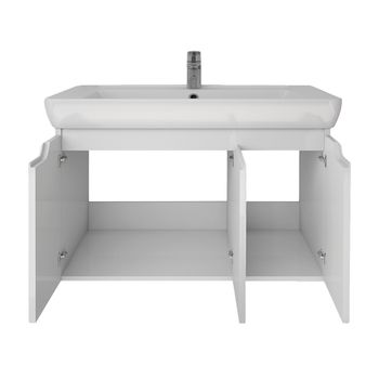 Тумба Q (D), 80 см, подвесная, 3 дверцы, белый глянец — фото 12, Тумбы под раковину