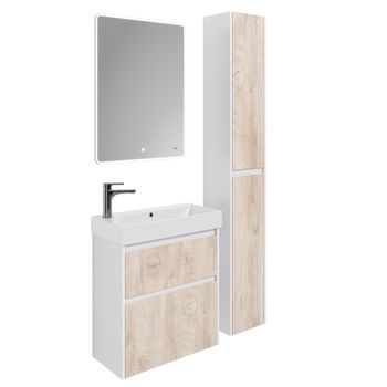 Тумба SLIM, 65 см, подвесная/напольная, 2 ящика, белый глянец / дуб кантри — фото 10, Тумбы под раковину