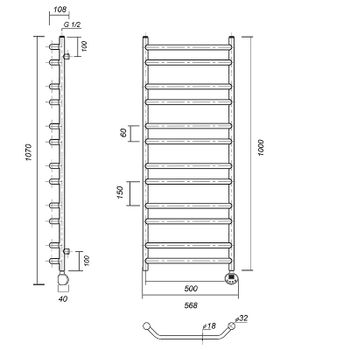 Электрический полотенцесушитель Domoterm Лаура П12 500x1000 ER Хром — фото 2, Электрические полотенцесушители