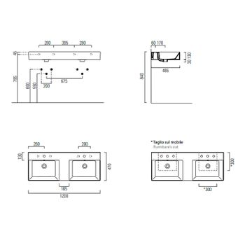 Раковина GSI Kube X 120 9425111 двойная Белая — фото 2, Раковины подвесные