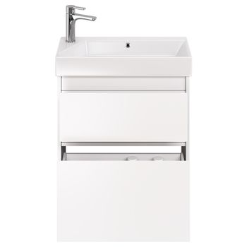 Тумба SLIM, 65 см, подвесная/напольная, 2 ящика, белый глянец — фото 9, Тумбы под раковину